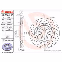 Disque de frein BREMBO 09C50533 avant, ventilé, 1 pièce