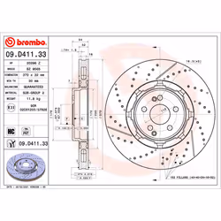 Disque de frein BREMBO 09D41133 arrière, ventilé, à haute teneur en carbone, 1 pièce