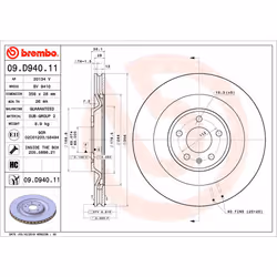 Disque de frein BREMBO 09.D940.11 arrière, ventilé, à haute teneur en carbone, 1 pièce