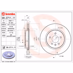 Disque de frein BREMBO 09C71111 arrière, ventilé, 1 pièce