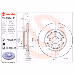 Disque de frein BREMBO 09.D994.11 avant, ventilé, à haute teneur en carbone, 1 pièce