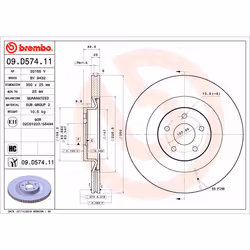 Disque de frein BREMBO 09.D574.11 avant, ventilé, à haute teneur en carbone, 1 pièce