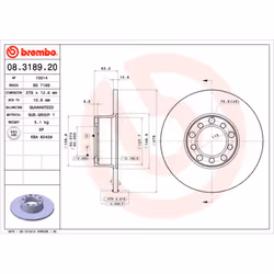 Disque de frein BREMBO 08.3189.20, avant, plein, 1 pièce