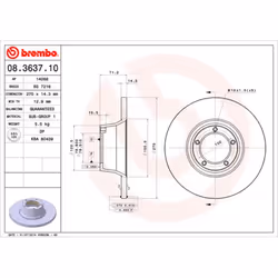 Disque de frein BREMBO 08.3637.10, avant, plein, 1 pièce
