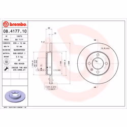Disque de frein BREMBO 8417710 avant, plein, 1 pièce