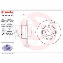 Disque de frein BREMBO 08.4485.10, avant, plein, 1 pièce