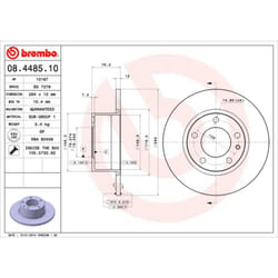 Disque de frein BREMBO 08.4485.10, avant, plein, 1 pièce