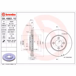 Disque de frein BREMBO 09.4883.10, avant, ventilé , 1 pièce