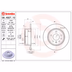 Disque de frein BREMBO 08.4927.10, arrière, plein, 1 pièce