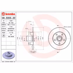Disque de frein BREMBO 08.5005.20, arrière, plein, 1 pièce
