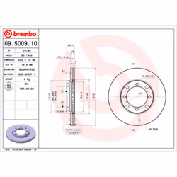 Disque de frein BREMBO 09.5009.10, avant, ventilé , 1 pièce