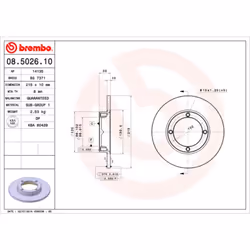 Disque de frein BREMBO 08.5026.10, avant, plein, 1 pièce
