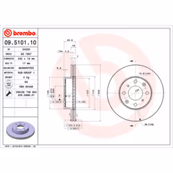 Disque de frein BREMBO 09.5101.10, avant, ventilé , 1 pièce