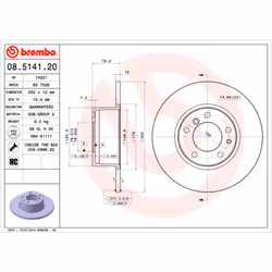 Disque de frein BREMBO 08.5141.20, avant, à haute teneur en carbone , plein, 1 pièce