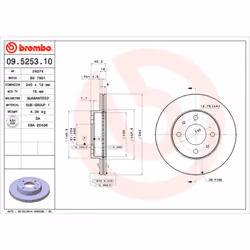 Disque de frein BREMBO 09.5253.10, avant, ventilé , 1 pièce