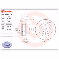 Disque de frein BREMBO 08.5396.10, avant, plein, 1 pièce