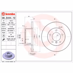 Disque de frein BREMBO 08.5444.10, avant, plein, 1 pièce