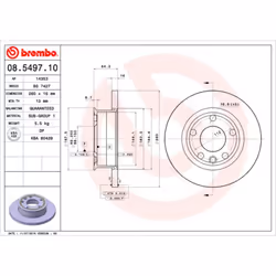 Disque de frein BREMBO 08.5497.10, avant, plein, 1 pièce