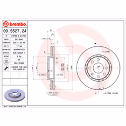 Disque de frein BREMBO 09.5527.24, avant, ventilé , 1 pièce