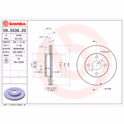 Disque de frein BREMBO 09.5536.20, avant, ventilé , 1 pièce