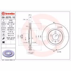 Disque de frein BREMBO 09.5570.10, avant, ventilé , 1 pièce