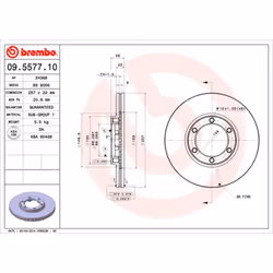 Disque de frein BREMBO 09.5577.10, avant, ventilé , 1 pièce