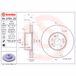 Disque de frein BREMBO 09.5704.20, avant, ventilé, à haute teneur en carbone, 1 pièce
