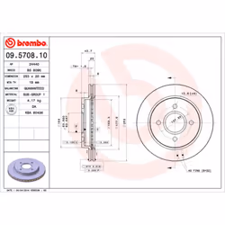 Disque de frein BREMBO 09.5708.10, arrière, ventilé , 1 pièce