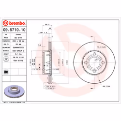 Disque de frein BREMBO 09.5710.10, avant, ventilé , 1 pièce