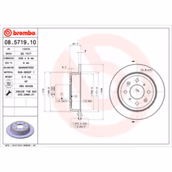 Disque de frein BREMBO 08.5719.10, arrière, plein, 1 pièce