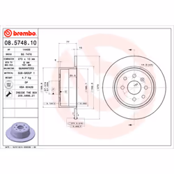 Disque de frein BREMBO 08.5748.10, arrière, plein, 1 pièce