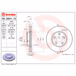 Disque de frein BREMBO 09.5844.10, avant, ventilé , 1 pièce