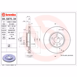 Disque de frein BREMBO 09.5870.34, avant, ventilé , 1 pièce