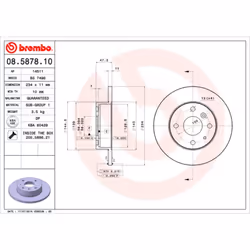 Disque de frein BREMBO 08.5878.10, avant, plein, 1 pièce