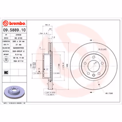 Disque de frein BREMBO 09.5889.10, avant, ventilé , 1 pièce