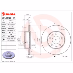 Disque de frein BREMBO 09.5906.14, avant, ventilé , 1 pièce