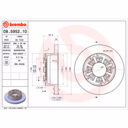 Disque de frein BREMBO 08.5952.10, arrière, plein, 1 pièce