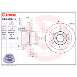 Disque de frein BREMBO 08.5959.10, avant, plein, 1 pièce