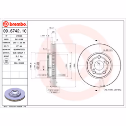 Disque de frein BREMBO 09.6742.10, avant, ventilé , 1 pièce