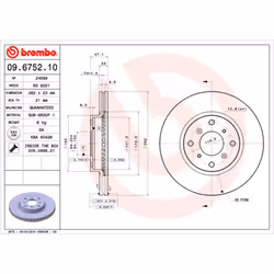 Disque de frein BREMBO 09.6752.10, avant, ventilé , 1 pièce