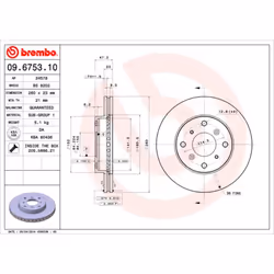 Disque de frein BREMBO 09.6753.10, avant, ventilé , 1 pièce