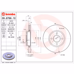 Disque de frein BREMBO 09.6766.10, avant, ventilé , 1 pièce