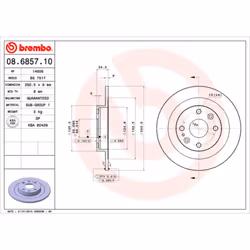 Disque de frein BREMBO 08.6857.10, arrière, plein, 1 pièce