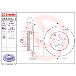 Disque de frein BREMBO 09.6912.10, arrière, ventilé , 1 pièce