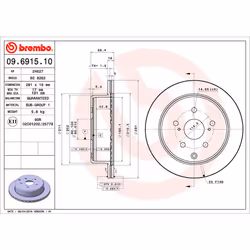 Disque de frein BREMBO 09.6915.10, arrière, ventilé , 1 pièce