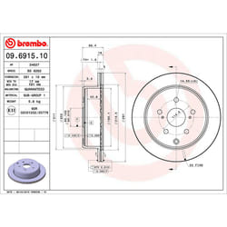 Disque de frein BREMBO 09.6915.10, arrière, ventilé , 1 pièce