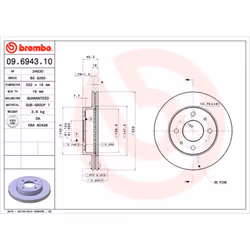 Disque de frein BREMBO 09.6943.10, avant, ventilé , 1 pièce