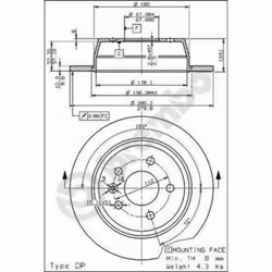 Disque de frein BREMBO 08.6968.10, arrière, à haute teneur en carbone , plein, 1 pièce