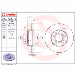 Disque de frein BREMBO 08.7132.10, avant, plein, 1 pièce