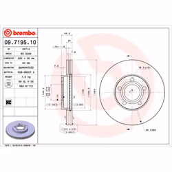 Disque de frein BREMBO 09.7195.10, avant, ventilé , 1 pièce